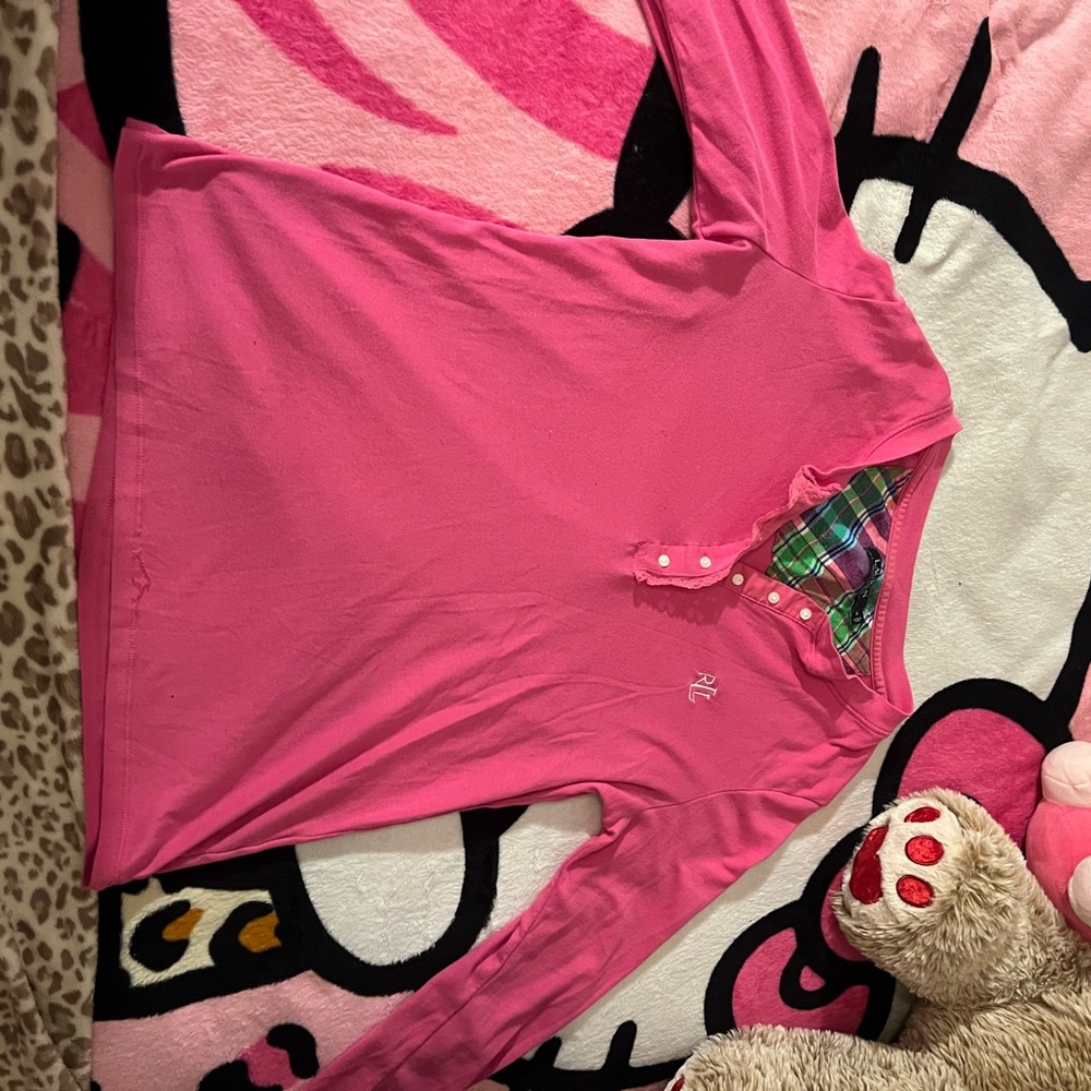 Ralph Lauren Pink Polo with Plaid Collar